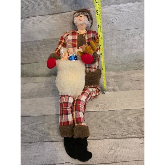 Handmade Vintage Christmas Shepherd Doll Plaid Wool Collectible Folk Art Shelf S - Picture 7 of 7